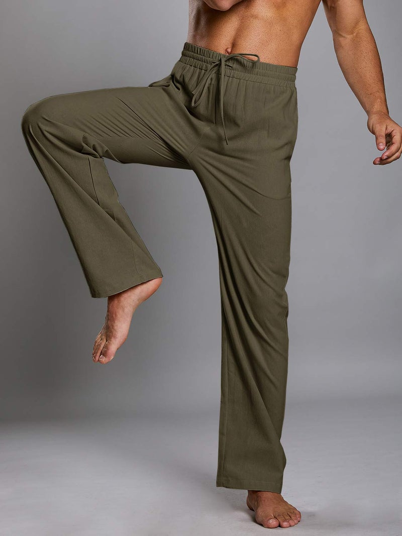 PASLTER Mens Casual Linen Pants Loose Fit Straight-Legs Elastic Drawstring Waist Summer Beach Yoga Long Pants - Image 4